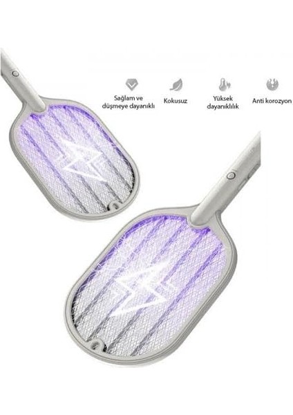 Çok Katmanlı Uv Işıklı Şarjlı 3000V Elektrikli Sivrisinek Öldürücü Sinek Kovucu Raket Beyaz fırsatları