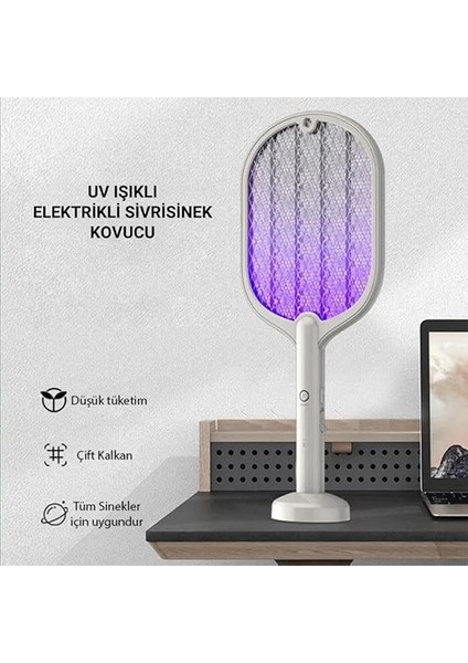 Çok Katmanlı Uv Işıklı Şarjlı 3000V Elektrikli Sivrisinek Öldürücü Sinek Kovucu Raket Beyaz indirimleri