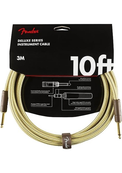 Deluxe Serisi Gitar Enstrüman Kablosu, 3 M, Düz/düz, Tüvit