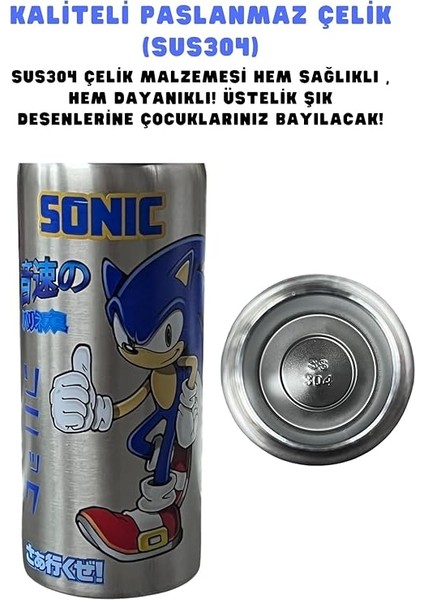 600ML Sonic Temalı Lisanslı Pipetli Kilitlenebilir Kapak Paslanmaz Çelik Termos Matara fırsatları