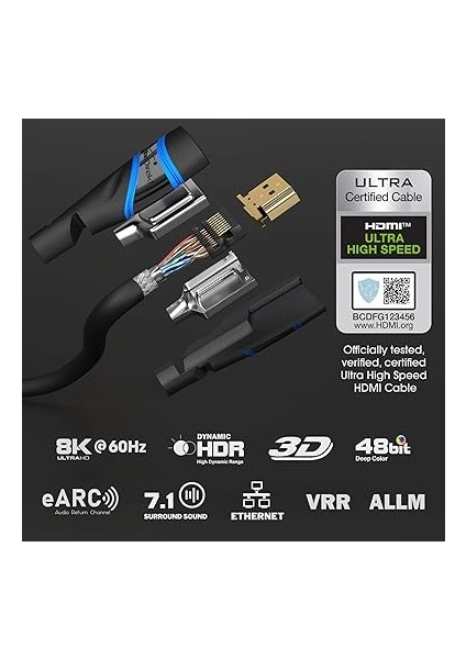 – 10K &amp; 8k HDMI Kablosu, HDMI 2.1 B – 1,5m, 0,5-5m Arası Mevcut – Sertifikalı, Almanya’da Geliştirilmiş (Ultra Yüksek Hız Kablosu Pc, Ps5, Xbox, Monitör ve Tv Için – Siyah-Mavi) fiyatları