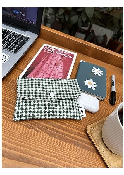 Keten Yıkanabilir Çıtçıt Detaylı Kadınlar Için Ped Çantası,mini Kozmetik Makyaj Çantası,ped Kesesi,cüzdan,kartlık (Koyu Yeşil) fırsatları