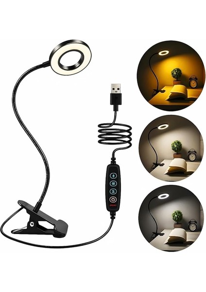 Çok Fonksiyonlu LED Akrobat Masa Lambası, Klipsli, Göz Koruyuculu, Ayarlanabilir Açılı, Kitap Okuma Işığı, Youtuber, Tiktok, Ring Light Aydınlatma, 3 Farklı Mod (Sarı, Beyaz, Gün Işığı)