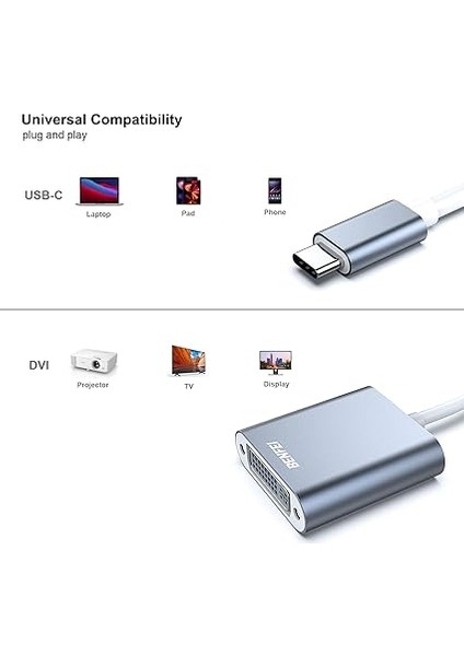 USB C - DVI Adaptörü, Tip-C - DVI Adaptörü [thunderbolt 3/4 Uyumlu] iPhone 15 Pro/max, MacBook Pro/air 2023, iPad Pro, Imac, S23, Xps 17, Surface Book 3 ve Daha Fazlası ile - Gri indirimleri