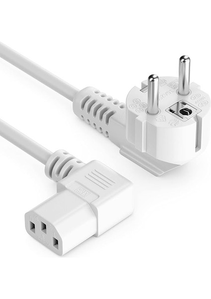 3,0m Soğuk Cihaz Kablosu Elektrik Kablosu Güç Kablosu Koruma Kontaklı Fiş F Tipi (Cee 7/4) 90° Açılı C13 Yuva 90° Açılı Sağ Pc Bilgisayar Monitör Yazıcı Projektör - Beyaz