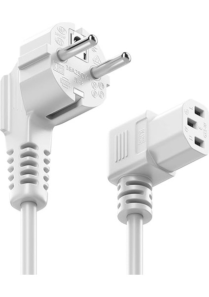 3,0m Soğuk Cihaz Kablosu Elektrik Kablosu Güç Kablosu Koruma Kontaklı Fiş F Tipi (Cee 7/4) 90° Açılı C13 Yuva 90° Açılı Sağ Pc Bilgisayar Monitör Yazıcı Projektör - Beyaz modelleri