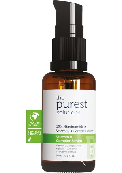 Purest Solutions, Bariyer Güçlendirici ve Yatıştırıcı B Vitamini Cilt Bakım Serumu 30 ml (%10 Niacinamide + Provitamin B5)