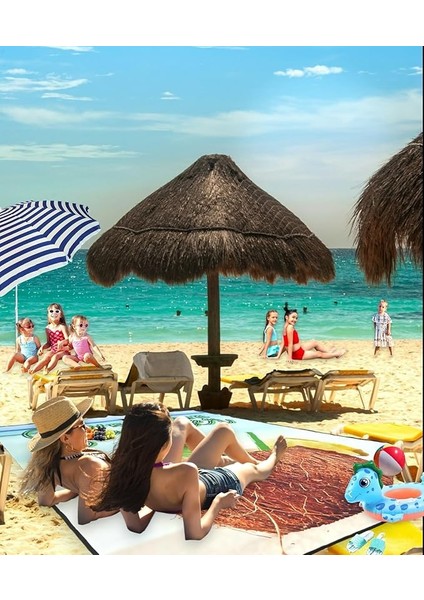 Plaj Havlusu, Piknik Örtüsü, Plaj Matı, Çantalı Plaj Hasırı,kamp Battaniyesi, Kamp Matı, Katlanabilir, Hafif, Su Geçirmez, Kum Geçirmez (Hindistan Cevizi)