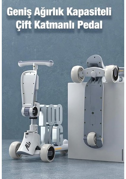 3 Tekerlekli Katlanabilir Çocuk Scooterı | Işıklı &amp; Müzikli | Ayarlanabilir Yükseklik | Oturmalı &amp; Ayakta Kullanım | 1-12 Yaş | 80KG Taşıma Kapasiteli Scooter modelleri