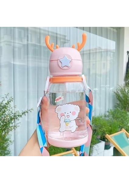 Home Geyik Boynuzlu Pipetli Su Matarası, 600 ml Su Şişesi, Çocuklar Için Eğlenceli ve Güvenli Içme Deneyimi, Bpa Içermeyen, Dayanıklı ve Renkli Suluk (Pembe) fırsatları