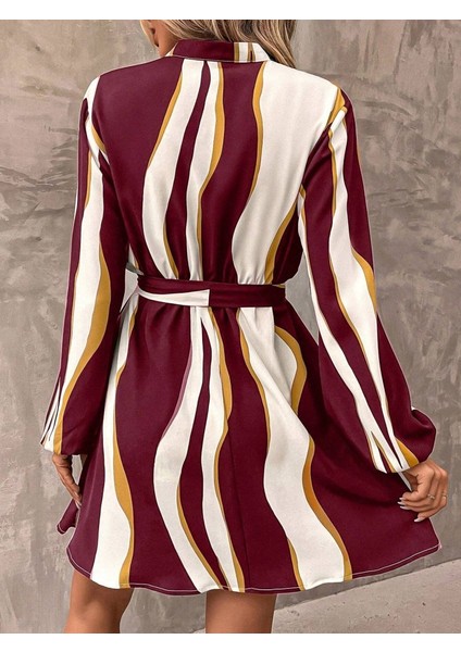 Kadın Uzun Kollu Kruvaze Yakalı Desenli Modal Mini Elbise indirimleri