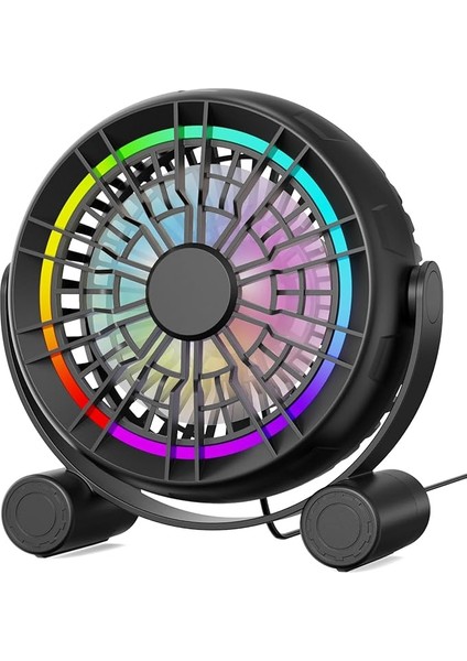USB Rgb Masa Fanı - 3 Hız Sessiz Taşınabilir Masa Vantilatörü, 8 Renkli LED Işık, 360° Döndürme, Ev Ofis Masaüstü Yatak Odası Için Küçük Fan
