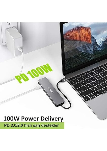 6 Port Type-C USB 3.1 Pd 4K HDMI Video Transferi Sd/tf Kart Uyumlu Hub Dönüştürücü Adaptör indirimleri