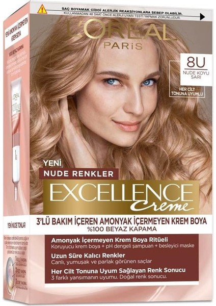 Parıs Excellence Creme Nude Renkler Saç Boyası - 8u Nude Koyu Sarı