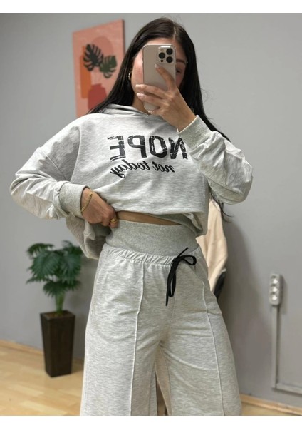 Mdb Kadın Uzun Kollu Nope Baskılı Beli Ribanalı Ikili Takım