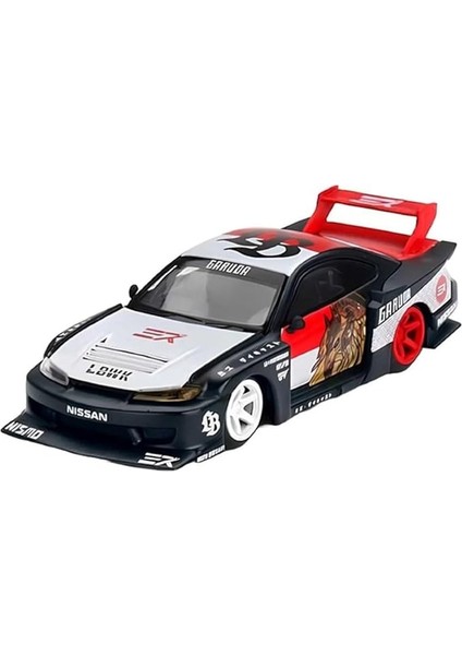 Miniatures Nissan Silvia S15 Lb Super Silhouette 1:64 Diecast Model Araba – Sağdan Direksiyon (Rhd), Beyaz/siyah Grafikler, Koleksiyonluk