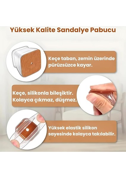 Adet Kare Sandalye Papucu (3.5–3.9 Cm) – Şeffaf Silikon Ince Keçeli, Gürültü Önleyici ve Zemin Koruyucu Mobilya Ayak Kılıfı fırsatları