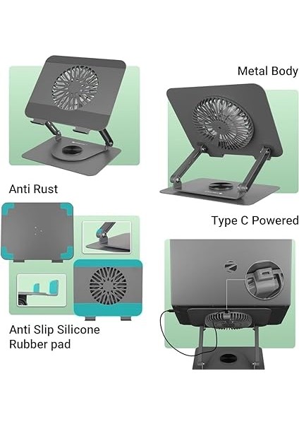 Wlue Alüminyum Laptop ve Tablet Standı, Manyetik Fanlı, Magsafe Uyumlu Telefon Tutuculu, 10-17.3 Inç, Soğutucu modelleri