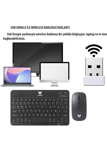 Km-33 Wireless Bluetooth Kablosuz Klavye Mouse Set Siyah Tablet,laptop, Telefon, Tv Uyumlu indirimleri