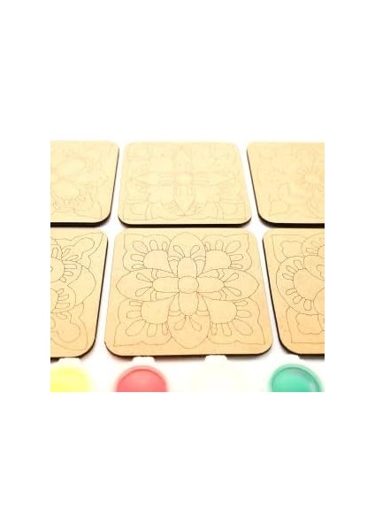 Ahşap Boyama Mandala Temalı 6'lı Kare Bardak Altlığı Hobi Seti fırsatları