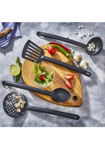 4 Parça Yanmaz Yapışmaz Teflon Kaplama Servis Seti Kepçe Kevgir Spatula Kaşık Plastik Servis Takımı