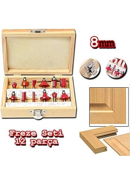 12 Parçalı Ahşap Çantalı Freze Uç Takım Seti 8mm Kalıpcı Alet Seti Oyma Düzeltme fiyatları