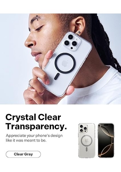 Caseology iPhone 16 Pro Ince Magsafe Kılıf Capella Mag Sararma Karşıtı Hava Kanalı Teknolojisi™ Askeri Sınıf Koruma Clear Gray Şeffaf Kapak - ACS08306 modelleri