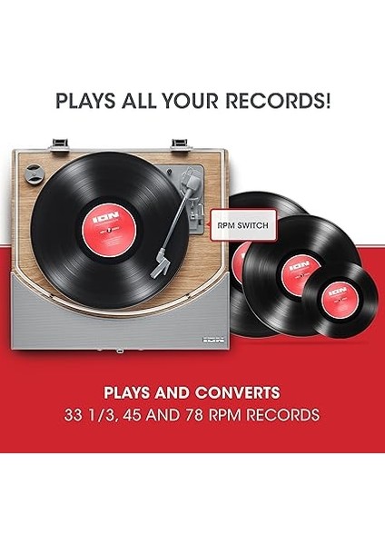 Audio Premier Lp - Hoparlörler, USB Dönüştürme, Rca ve Kulaklık Çıkışları ile Kablosuz Bluetooth Pikap - Vinil Plak Oynatıcı - Doğal Ahşap Kaplama indirimleri