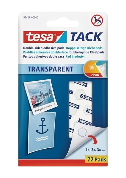 Çift Taraflı Yapışkan Pedler Tack / Duvarlara, Pencerelere ve Aynalara Asmak Için Şeffaf Yapışkan Bant / 1 x 72 Ped