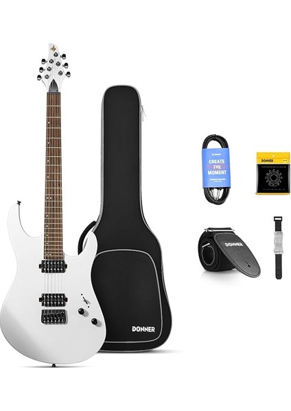 Katı Gövde Elektro Gitar, DMT-100 39 Inç Metal Elektro Gitar, H-H Manyetikli Inşaat Kiti, Çanta, Teller, Askı, Kablo, Rock Müzik Severler Için Tel Amortisör (Beyaz)