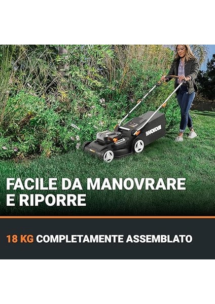 WG737E Nitro Akülü Çim Biçme Makinesi 40 V (2 x 20 V) – Güçlü Fırçasız Motor – 37 cm Kesme Genişliği – 6 Kesme Yüksekliği Kademesi (20 – 70 Mm) – 40 L Çim Toplama Torbası – 2 x 4 Ah Akü ve Çift fırsatları