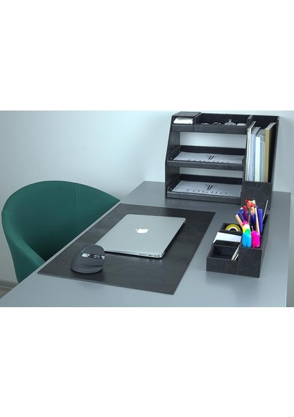 10 Parça Deri Sümen Takımı - Ofis Masaüstü Organizer Set - Ofis Masa Düzenleyici, Magazinlik, Evrak Tepsisi, Kalemlik, Blok Notluk, Peçetelik ve Masa Pedi