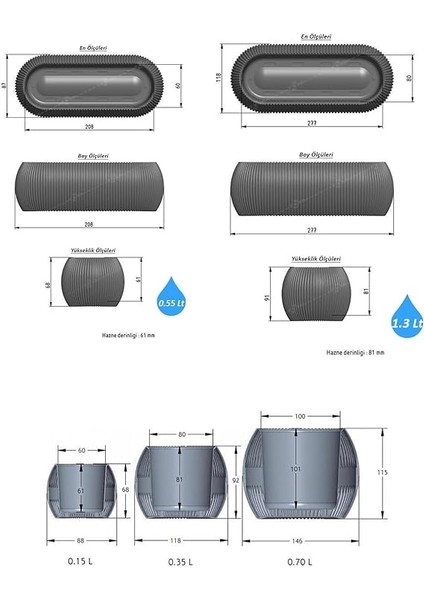 5 Parça Mercan Kaktüs Saksı Seti Plastik Sukulent Saksısı Set (Antrasit) fiyatları