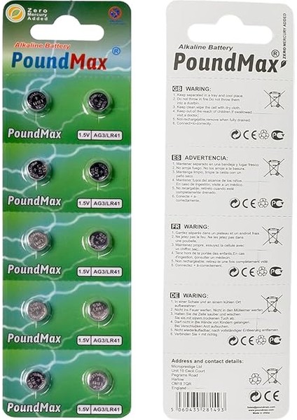 Adet Ag3 LR41 LR736 / L736 / G3 / G3A / 3ga / 192 / GP192 / V3GA / RW87 1.5V Poundmax Alkalin Düğme Piller Küçük Elektronik Ev Aletleri, Araba Anahtarları, Ölçüm Cihazları ve Hesap Makineleri fırsatları