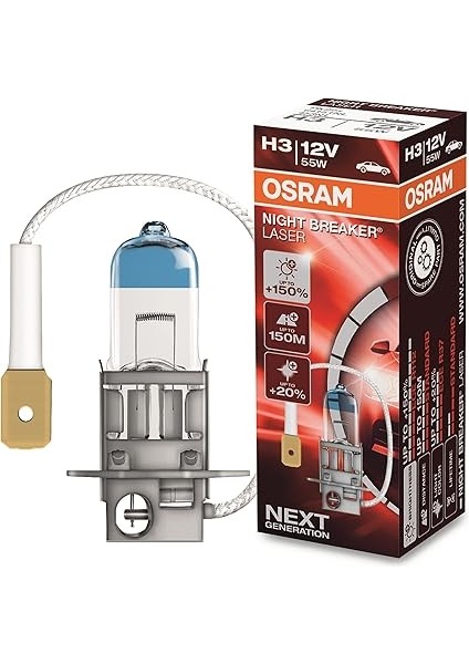 Ampul Night Breaker Laser H3 12V 55W%150'YE Kadar Fazla Işık 150M'YE Kadar Fazla Görüş Açısı,%20'ye Kadar Beyaz Işık 64151NL indirimleri