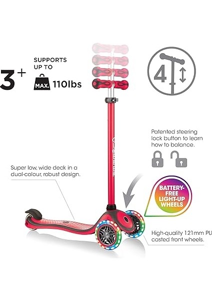 Primo Plus Işıklı Scooter - Kırmızı fiyatları