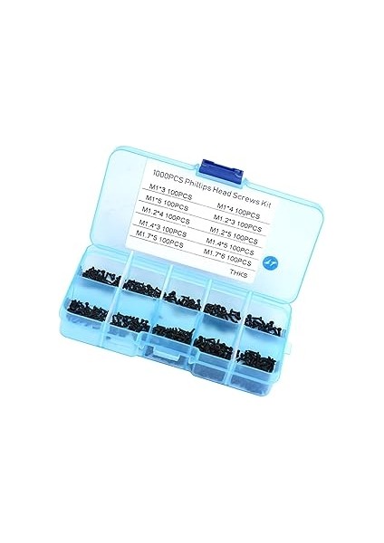 Paslanmaz Çelik Kendinden Vidalı Vida Seti - Hassas Onarımlar Için Siyah Plastik Kutuda 1000 Parça M1 M1.2 M1.4 M1.7 Çeşitleri indirimleri