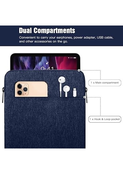 9-11" Tablet Sleeve Bag For iPad 10.2 2021-2019,IPAD 10TH 2022,IPAD Air 5/4 10.9,ipad Air 11 Inch 2024,IPAD Pro 11 Inch 2024,GALAXY Tab S9/s8/a8/a7,protective Bag Fit Smart Keyboard, Dark Blue indirimleri