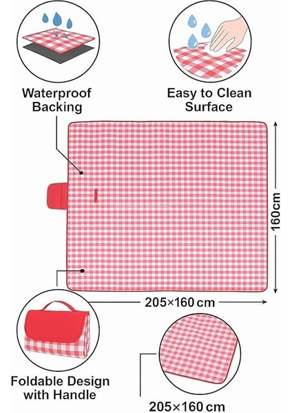 Piknik Örtüsü 205×160 CM, Su Geçirmez Kareli Tasarım, Kolay Temizlenebilir, Katlanabilir Portatif, Geniş Piknik ve Kamp Matı, Hafif Taşınabilir Stil modelleri