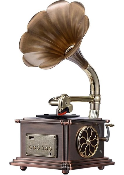 Gr-26 Nostaljik Mini Gramofon Fm Radyolu 33/45 Devir Pikap Plak Çalar - Bluetooth &amp; USB