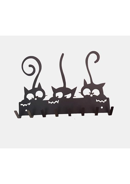 Anahtar Askılığı Ister Kendinden Yapışkanlı Ister Vidalı Kedicik Mat Siyah