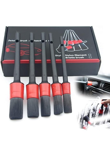 Araç Detay Fırçası, Otomobil Detay Fırçası Seti, Araba Detay Fırçası (5'li Paket), Tekerleklerin, Motorların, Iç Mekanın, Amblemlerin, Iç ve Dış Yüzeylerin, Havalandırma Deliklerinin Temizlenmesi Için