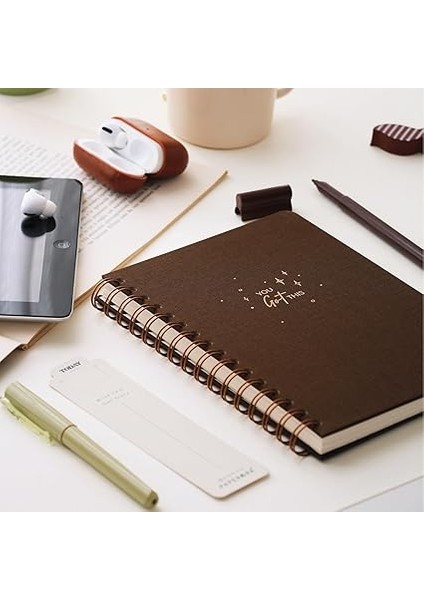 A5 Spiralli Sert Kapak Keten Düz Çizgisiz Tarihsiz Not Defteri Kahverengi modelleri