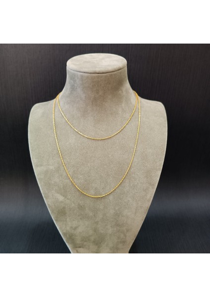 925 Ayar Gümüş Kolye Zinciri - Gold (Altın) Renk -22CM