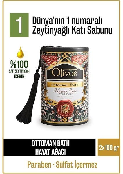 Ottoman Serisi Zeytinyağlı Katı Sabun - Osmanlı Kültüründen Ilham Alan Doğal Cilt Bakımı, Geleneksel Hamam Kokulu, Özel Kutusunda Hediye Seti, 100 gr x 2 (Mavi Beyaz)