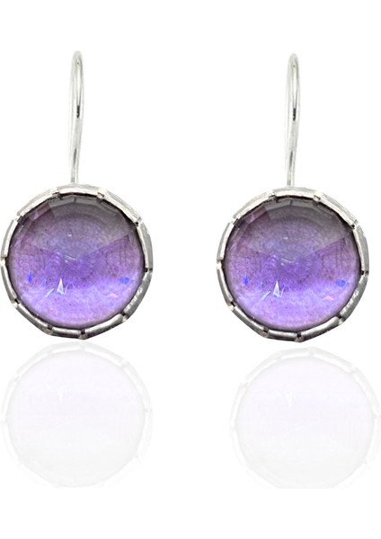 Mor Zirkon Taşlı Sallantılı Gümüş Kadın Küpe 2.8x1.6 cm