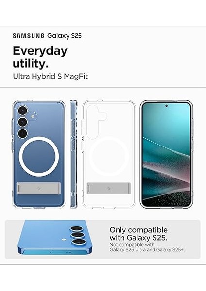 Galaxy S25 Ince Kılıf Ultra Hybrid S Metal Stand'lı Sararma Karşıtı Duraclear™ Hava Kanalı Teknolojisi™ Askeri Sınıf Koruma Magfit Özellikli Clear White Şeffaf Kapak - ACS09026 fiyatları