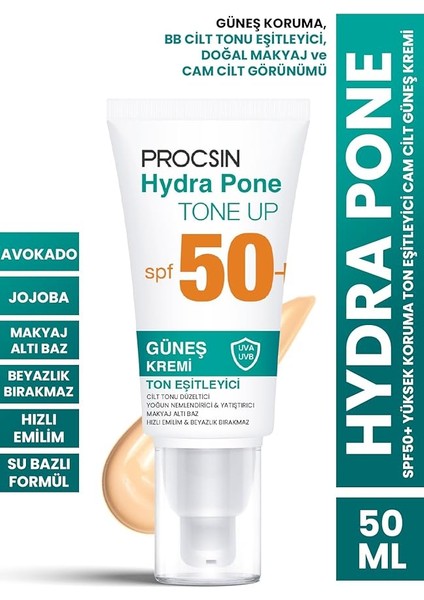 Hydra Block Pone Ton Equilizer Güneş Kremi, Spf 50+ Güneş Koruması, Cilt Tonu Eşitleyici &amp; Nemlendirici, Leke Karşıtı &amp; Aydınlatıcı, 50 ml fiyatları