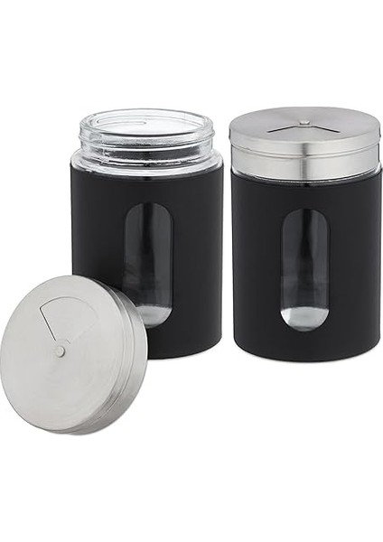 Home 2'li Ayarlanabilir Metal Gövdeli Cam Tuzluk ve Baharatlık Seti - Şık ve Dayanıklı Tasarım, Mutfakta Pratik Kullanım (Siyah, 8 Cm) modelleri