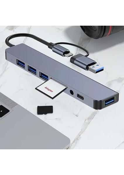Çoklayıcı Adaptör 8 In 1 Usb/type-C To USB A, USB C Macbook Uyumlu Çevirici Adaptör Çok Portlu Çoklayıcı 8in1 USB Hub Titanyum Renk BYL2218TU indirimleri